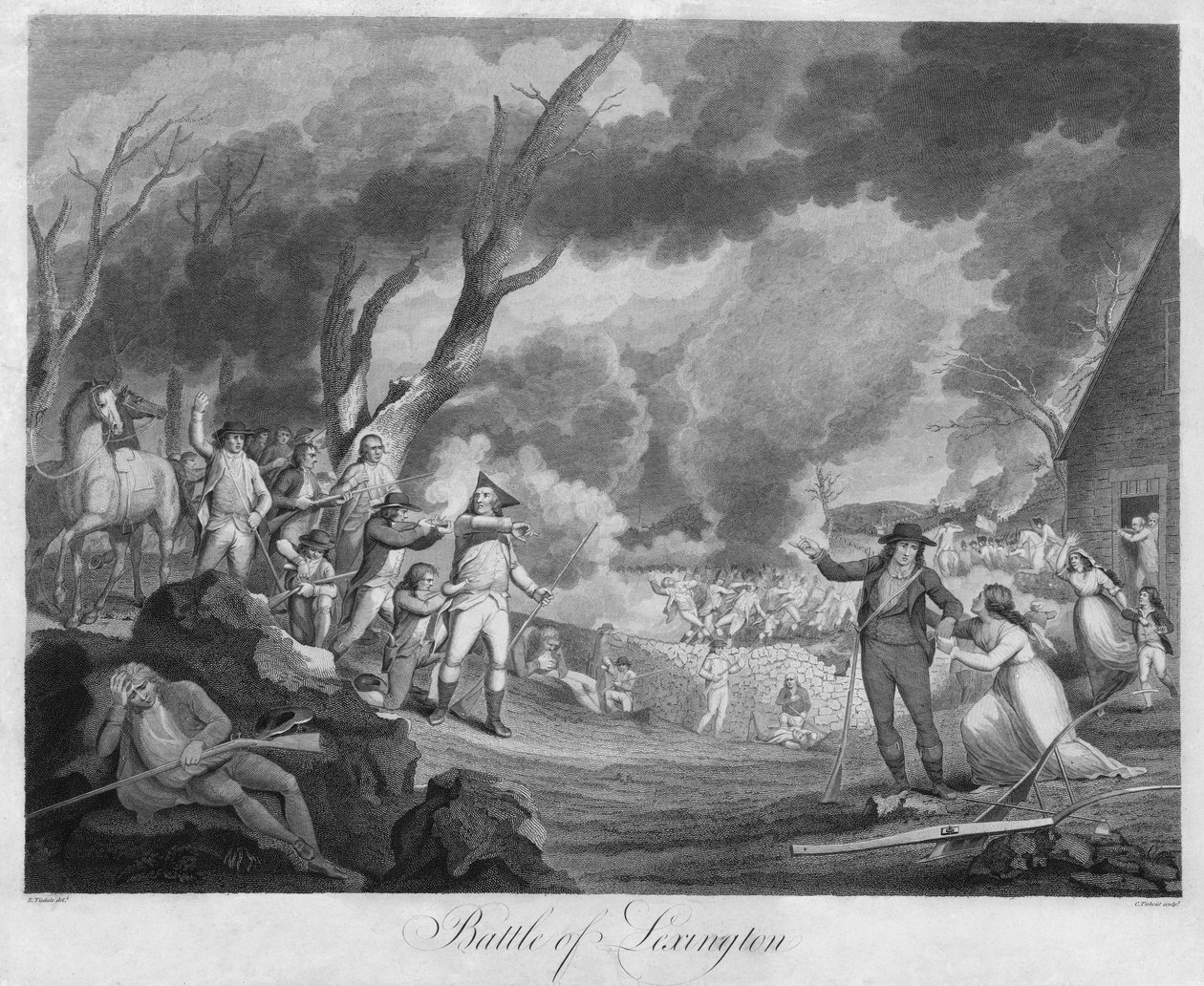 列克星敦之战，由 Cornelius Tiebout (1768-1835) 雕刻（雕刻） 作者 Elkanah（之后）Tisdale