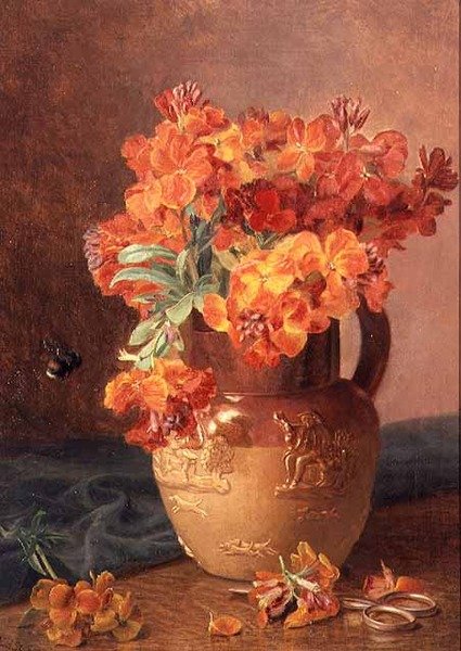 石器壶中的壁花静物画 作者 埃洛伊斯·哈丽特·斯坦纳德
