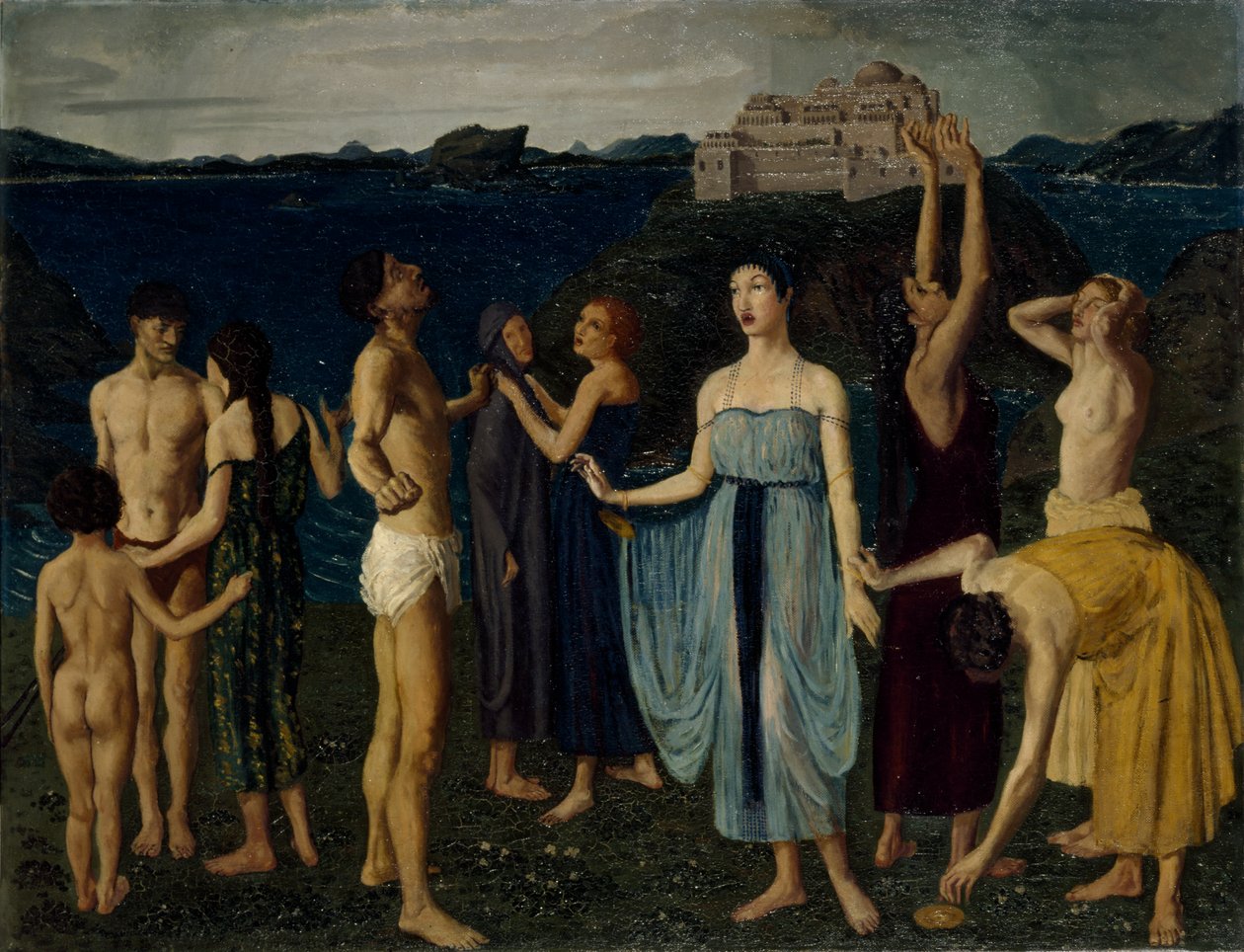风景中伫立的人物门楣，约 1910 年（布面油画） [LDUCS-5264］ 作者 艾尔西·麦克诺特（Elsie McNaught）