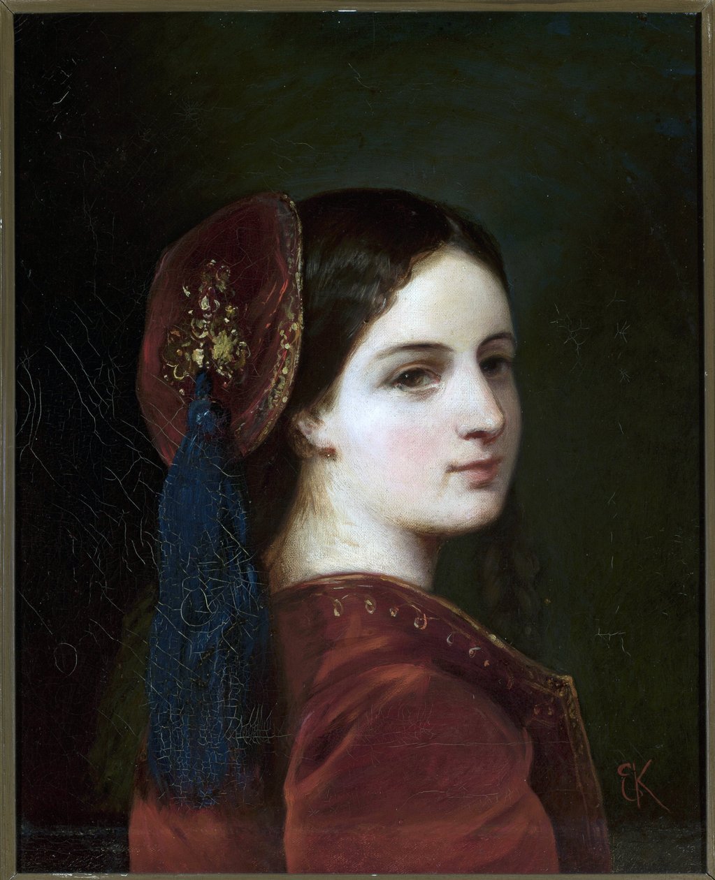 卡塔齐娜·波托卡 (Katarzyna Potocka) 伯爵夫人 (1825-1907) 的肖像，原姓布兰尼卡 - 埃尔兹别塔·克拉辛斯卡 (Elzbieta Krasinska) (1820-1876)。 布面油画 作者 埃尔兹别塔·克拉辛斯卡