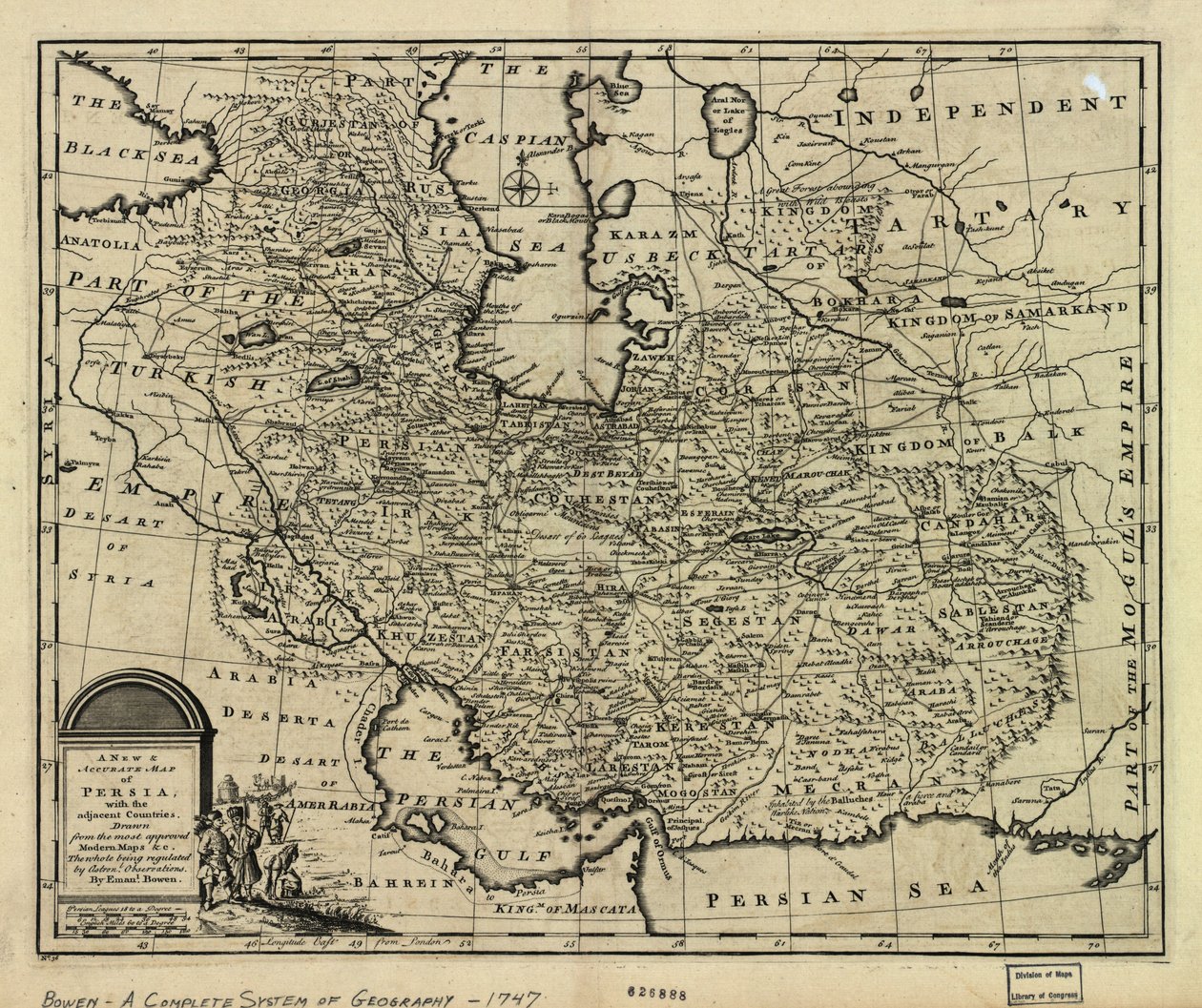 1747年Afsharid王朝时期的波斯帝国地图 作者 伊曼纽尔·鲍恩（Emanuel Bowen）