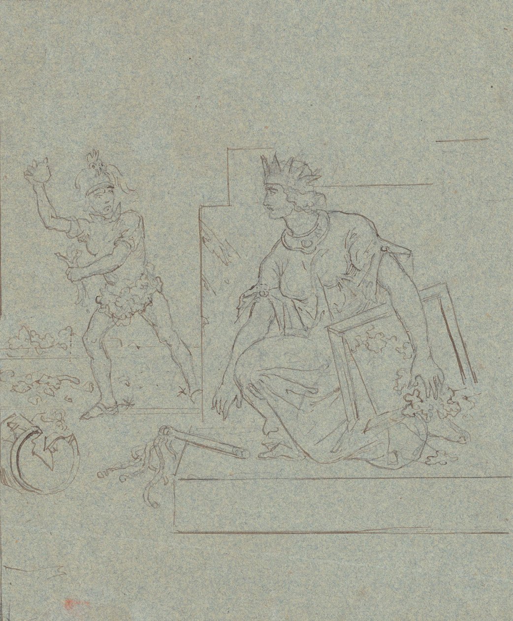 关于美国内战的政治漫画，第1860页（笔，墨水和石墨在灰色的纸上 作者 伊曼纽尔·戈特利布·洛伊茨