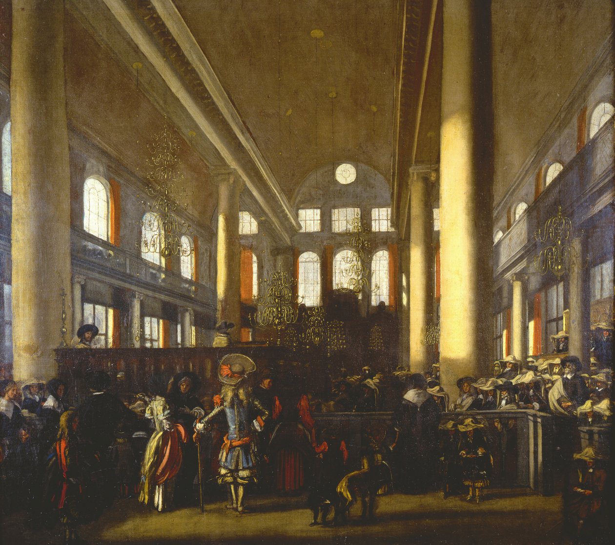 Interieur de la synagogue portugaise a Amsterdam - 阿姆斯特丹葡萄牙犹太教堂的内部，作者 Witte, Emanuel, de (1616/17-1692)。 布面油画，c。 1680. 耶路撒冷以色列博物馆 作者 伊曼纽尔·德·威特