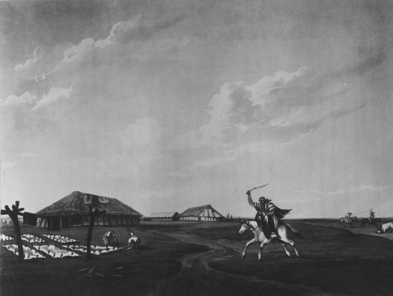 圣佩德罗河上的埃斯坦西亚（农场），由Maile和Sutherland雕刻，1820年（石版）（bw照片） 作者 Emeric Essex维达尔
