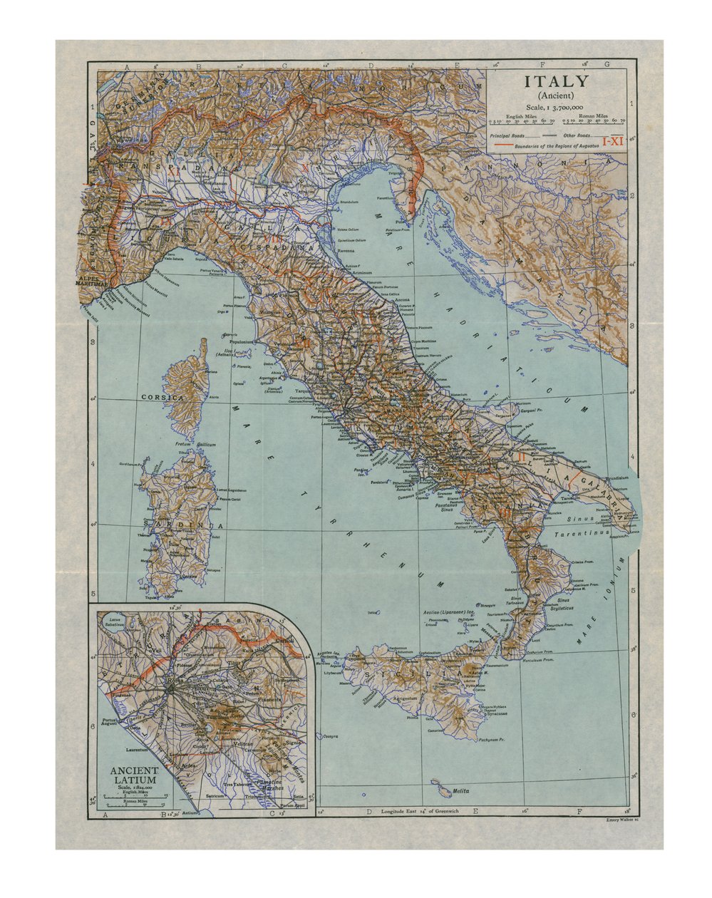 古代意大利地图，c1910年代。 作者 埃默里·沃克