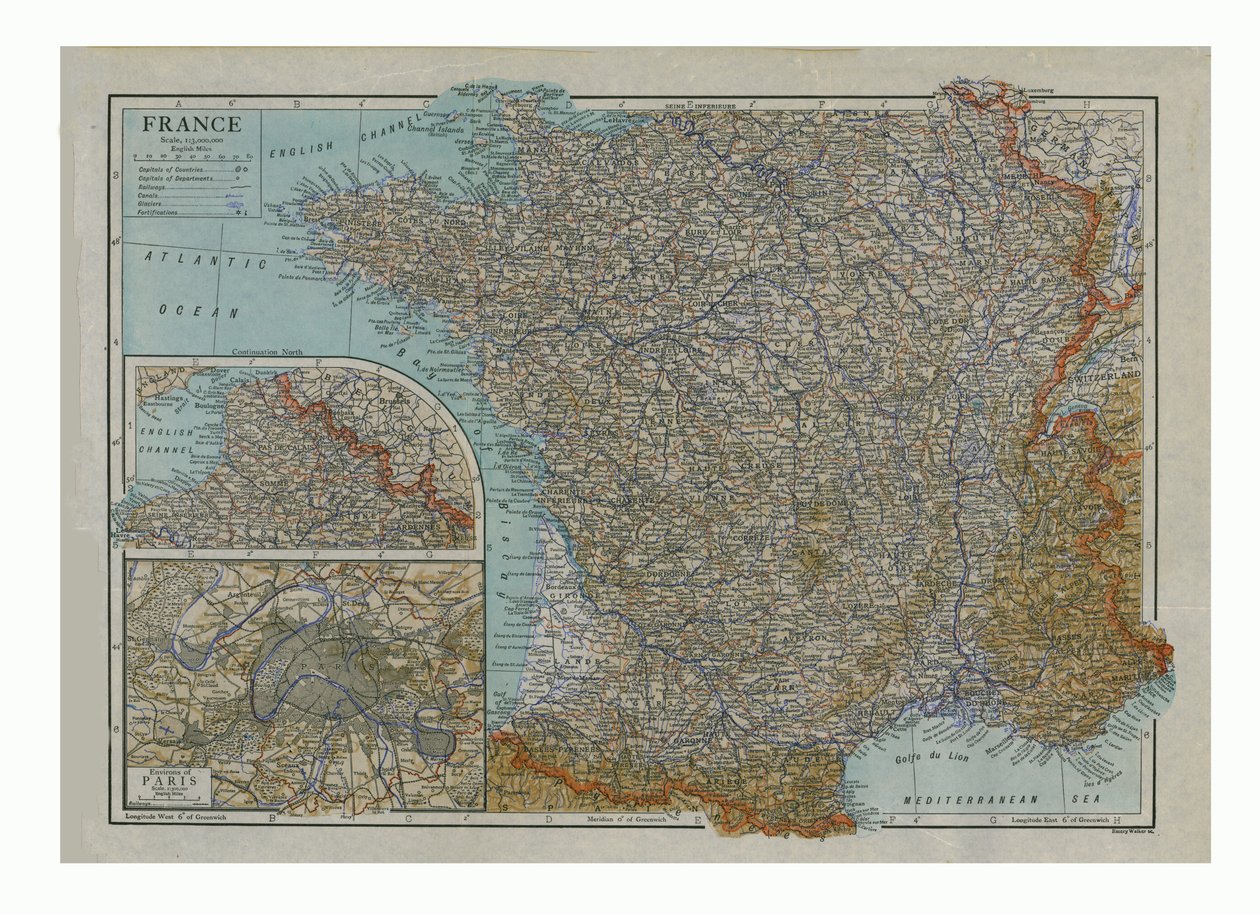 法国地图，c1910。 作者 埃默里·沃克