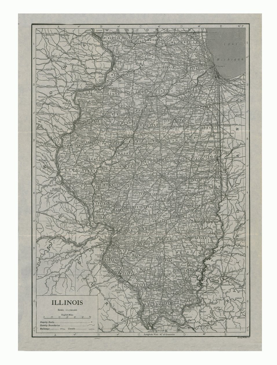 美国伊利诺伊州地图，建于1919年代。 作者 埃默里·沃克