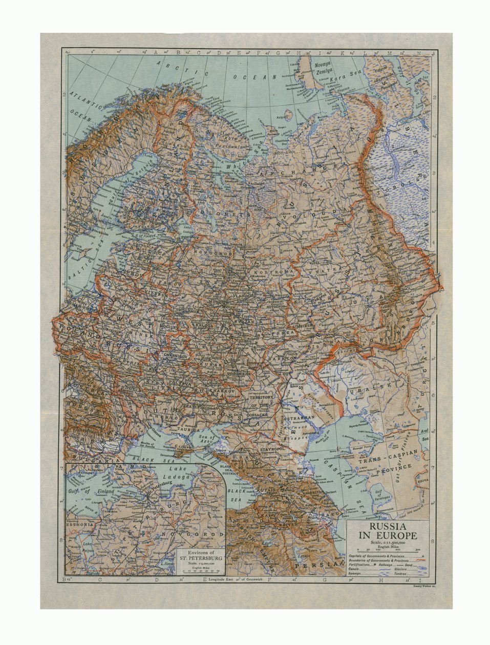 俄罗斯的地图在欧洲，c1910s。 作者 埃默里·沃克