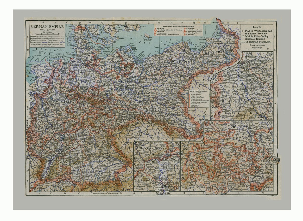 德意志帝国地图，c1900年。 作者 埃默里·沃克