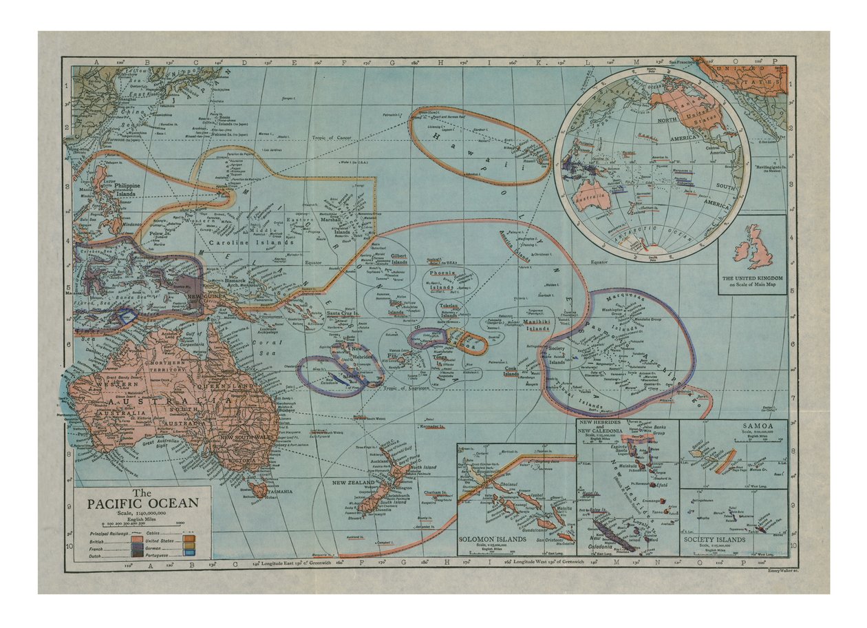 太平洋地图，c1910年代。 作者 埃默里·沃克