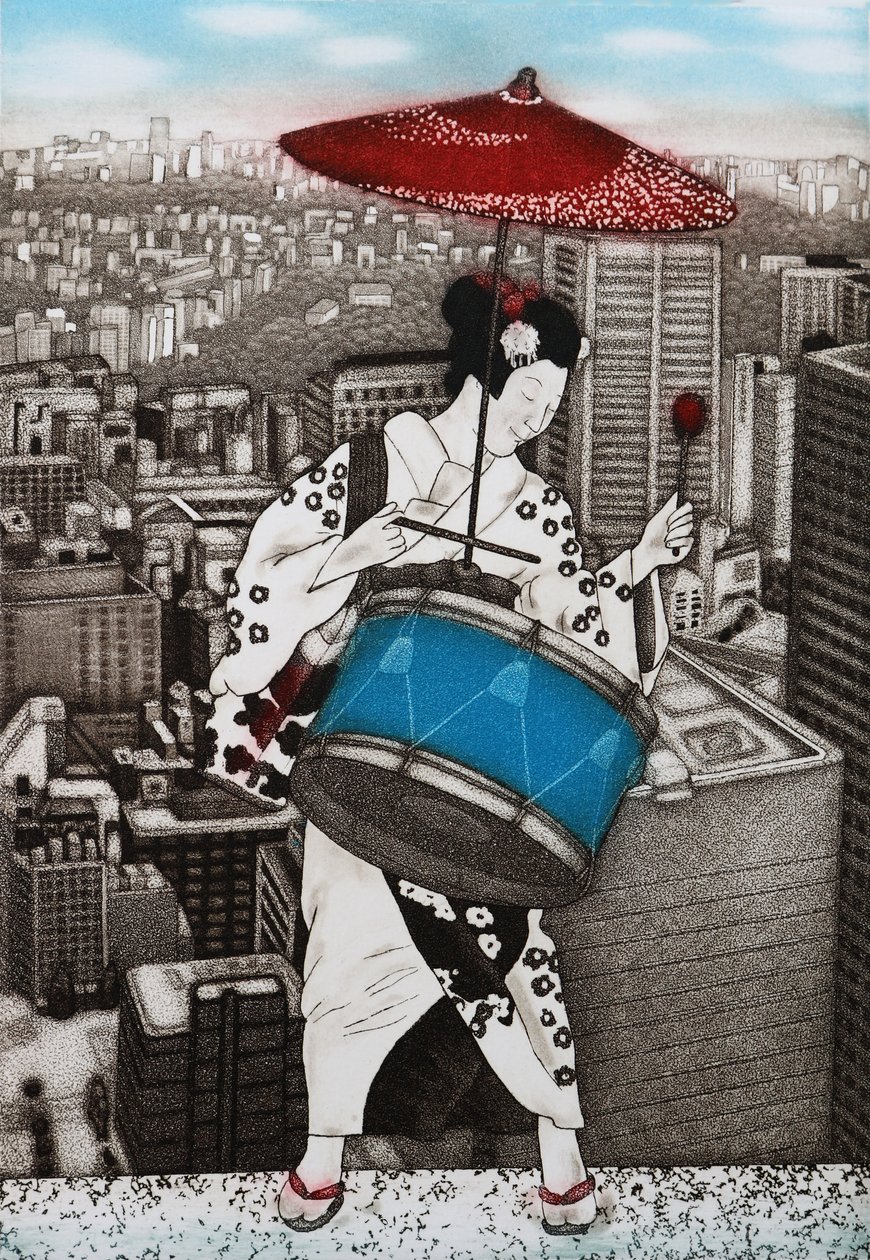 鼓姑娘》，2007 年（彩色蚀刻版画） 作者 相田惠美子