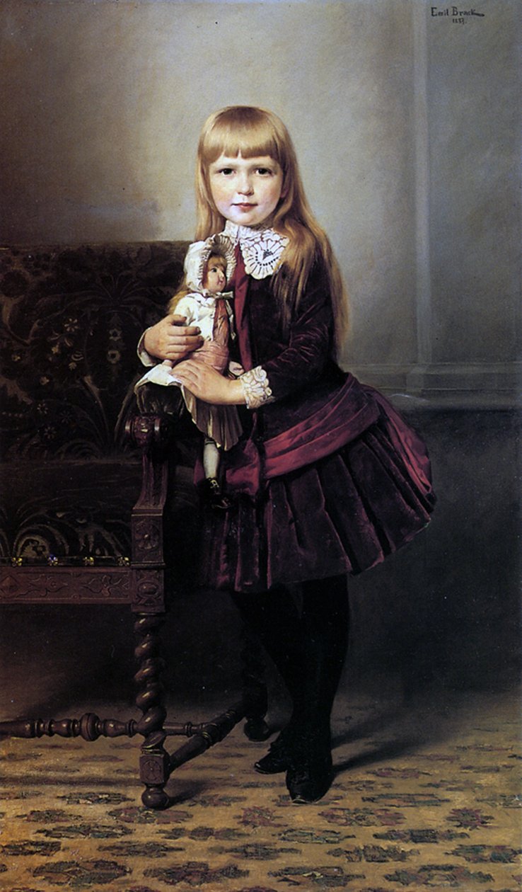 有她的玩偶的女孩，1887年 作者 埃米尔·布拉克（Emil Brack）