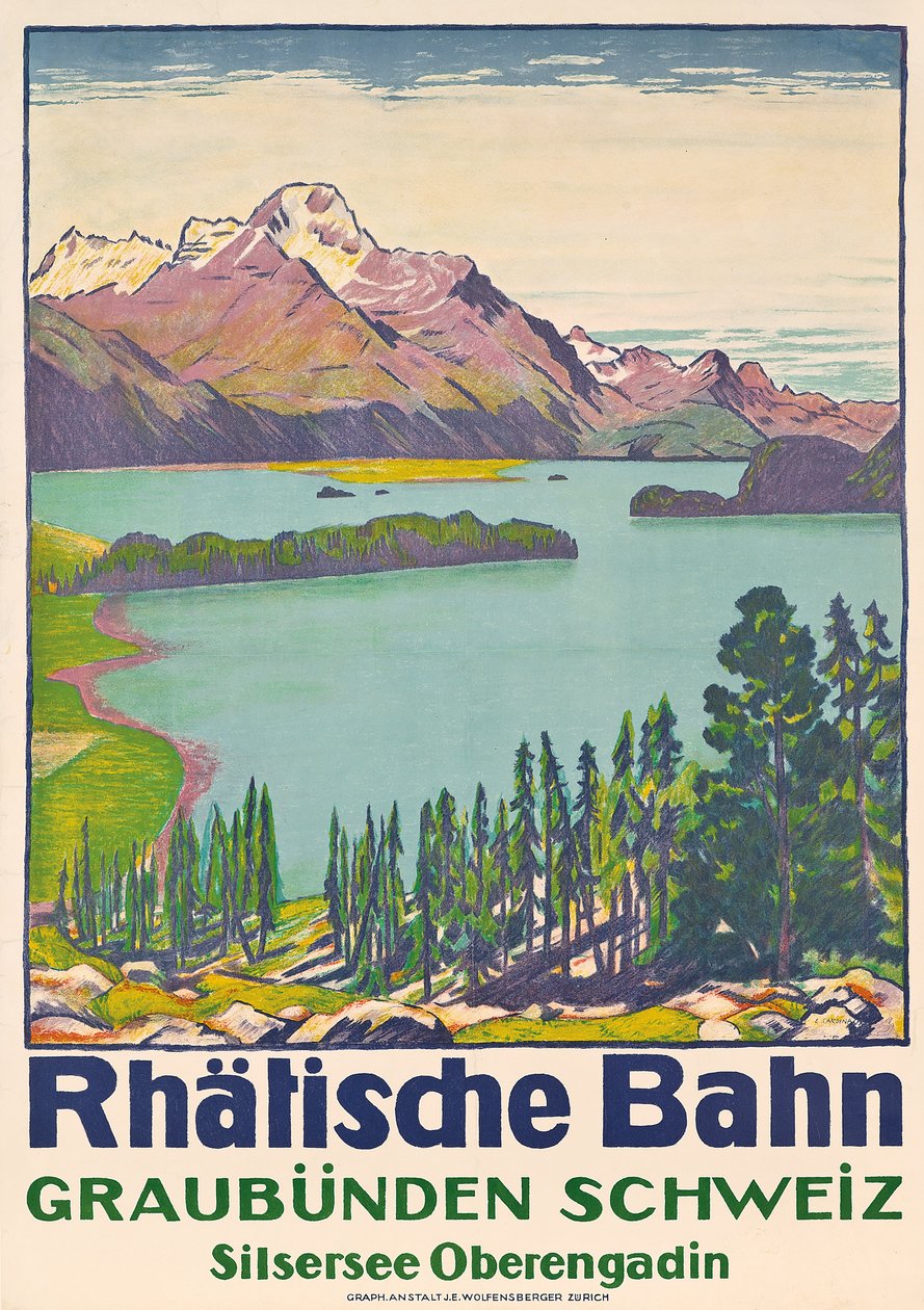 瑞士“ Rhaetian Railway”公司前往格劳宾登的海报广告旅行 作者 埃米尔·卡迪诺（Emil Cardinaux）