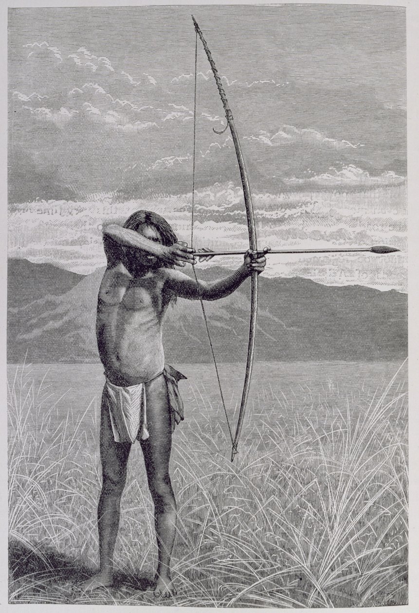 锡兰的Veddah用弓射击，来自&39;人类的历史&39;，第三卷，由Friedrich Ratzel教授，1898年 作者 埃米尔·施密特（Emil Schmidt）