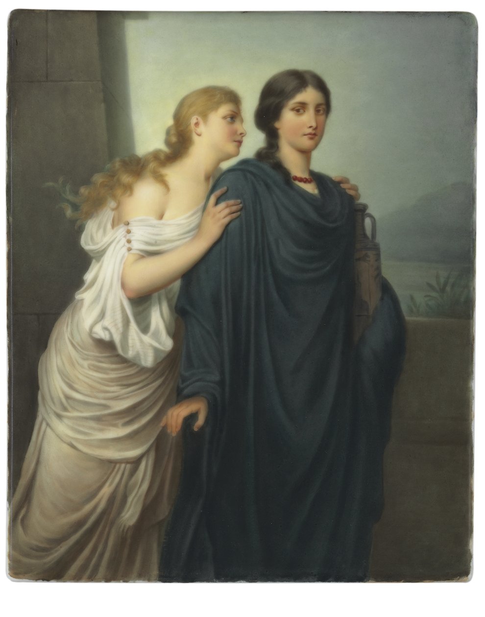 矩形斑块“ Antigone and Ismene” 作者 埃米尔·特申多夫（Emil Teschendorff）