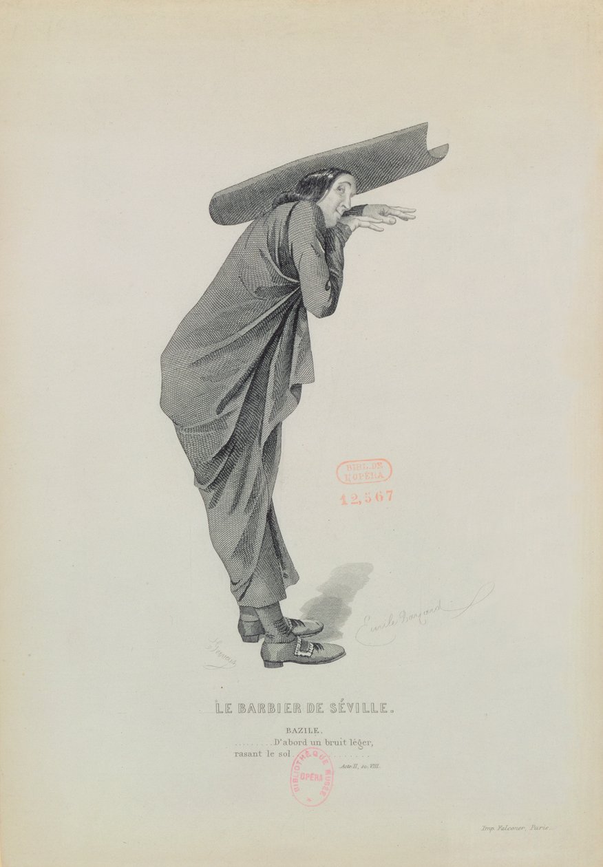 Bazile，来自歌剧&39;Le Barbier de Seville&39;，作者：Gioachino Rossini（1792-1868）由Eugene Gervais雕刻 作者 埃米尔·安托万·贝亚德