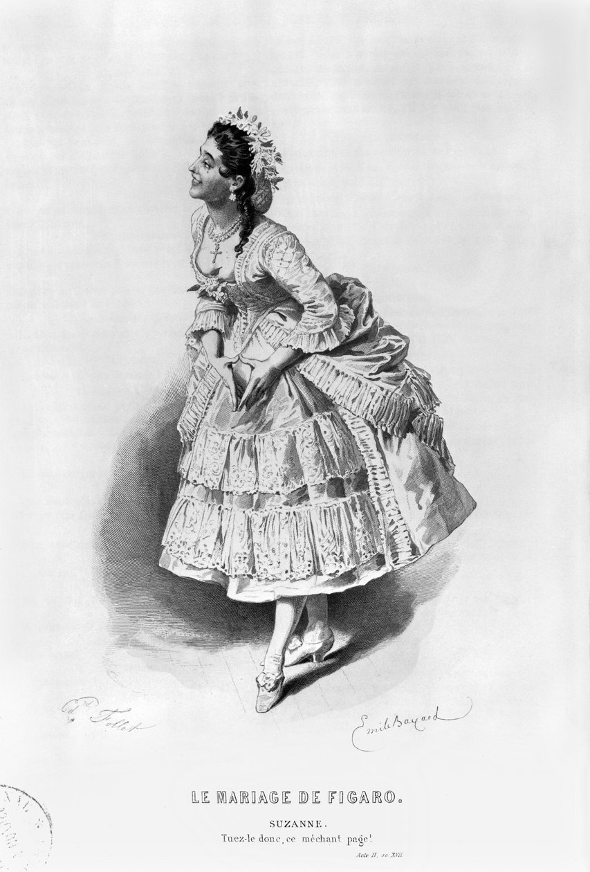 Suzanne，来自Ed Augustard Caron de Beaumarchais（1732-99）的第二幕第二幕“费加罗的婚礼”，由Edouard Follet（19世纪）雕刻 作者 埃米尔·安托万·贝亚德