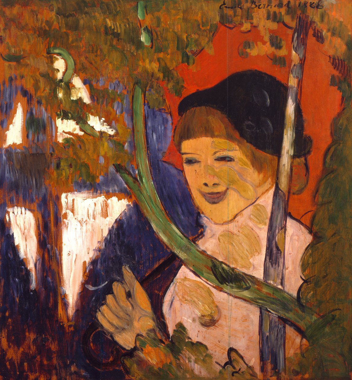 布莱顿女孩用红伞，1888年 作者 埃米尔·伯纳德（Emile Bernard）