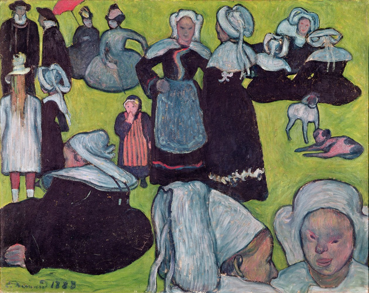 田野里的布列塔尼人，或者赦免，1888年 作者 埃米尔·伯纳德（Emile Bernard）