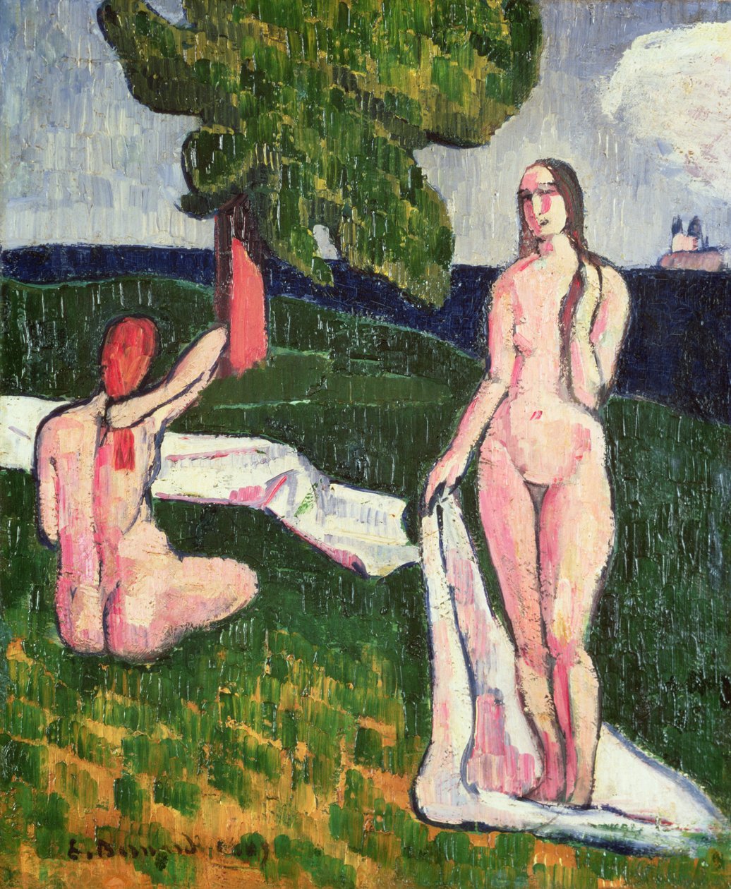 两个沐浴者在树下，1889年 作者 埃米尔·伯纳德（Emile Bernard）