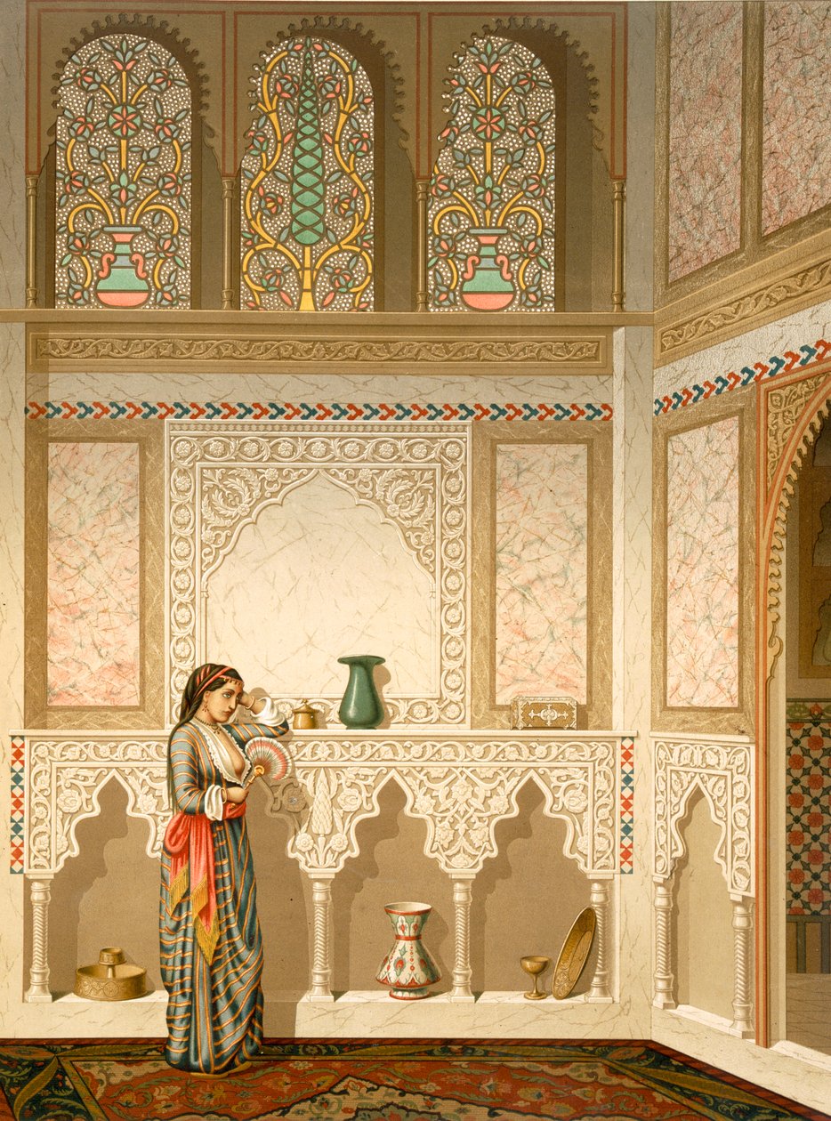 开罗：Sidi Youssef Adami国内房屋的内部，19世纪（chromolitho） 作者 埃米尔·普里斯·达文