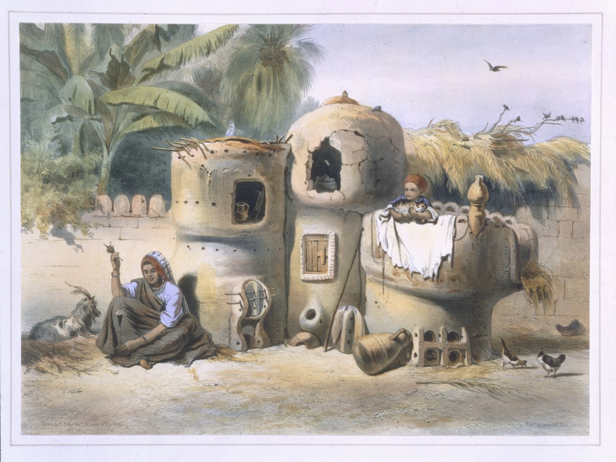 上埃及的农民住宅，来自&39;尼罗河谷&39;的插图，由Eugene Le Roux（1807-63）酒吧刻。作者：Lemercier，1848 作者 埃米尔·普里斯·达文