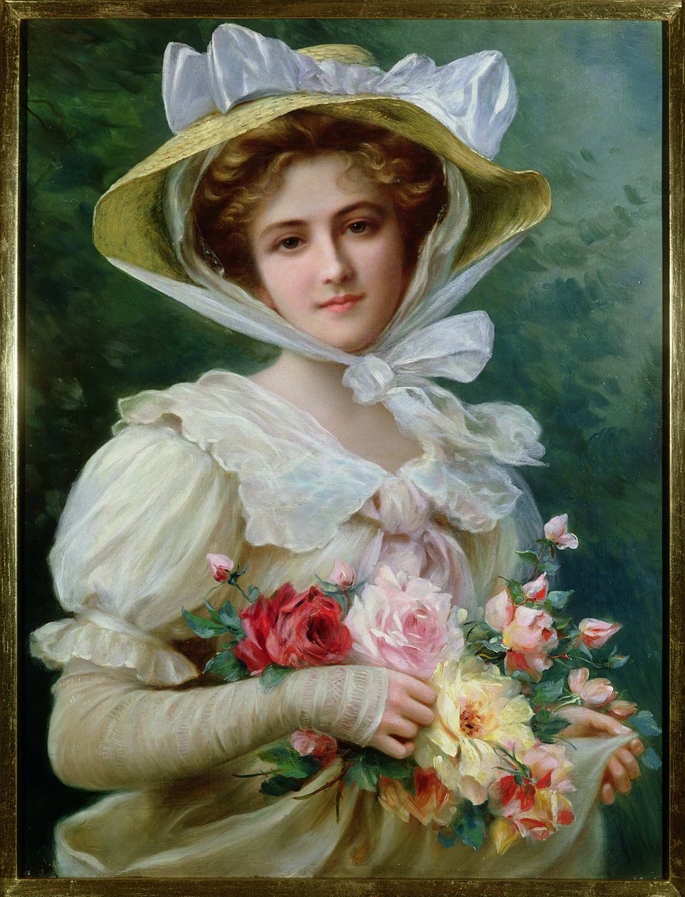 有一束玫瑰的典雅的夫人 作者 埃米尔·弗农（Emile Vernon）