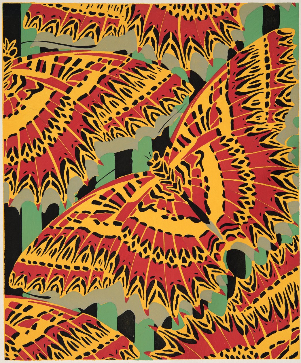 图 19 的细节，选自 Papillons，出版于 1925 年（pochoir 版画）。1925 年（pochoir 版画） 作者 埃米尔·阿兰·塞盖