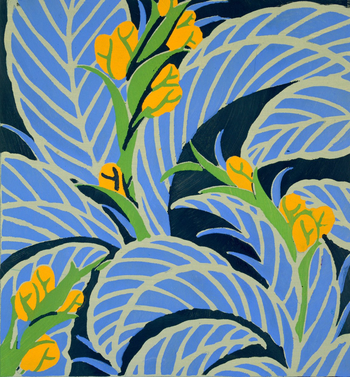 花与叶，c.1925（pochoir 印刷品） 作者 埃米尔·阿兰·塞盖
