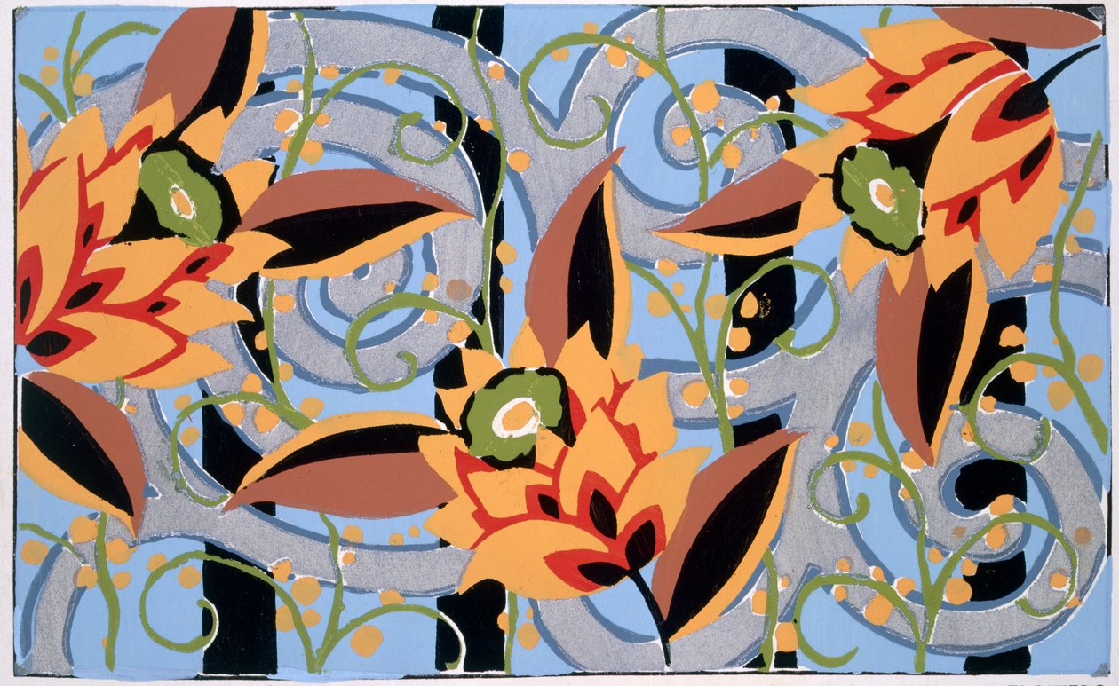 花与叶，c.1925（pochoir 印刷品） 作者 埃米尔·阿兰·塞盖