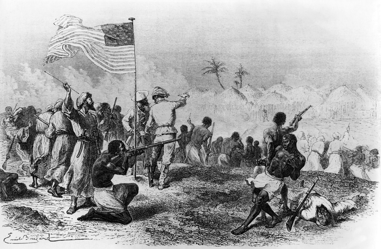 寻找利文斯通的津比索的袭击 1871-1872（绘图） 作者 埃米尔·安托万·贝亚德