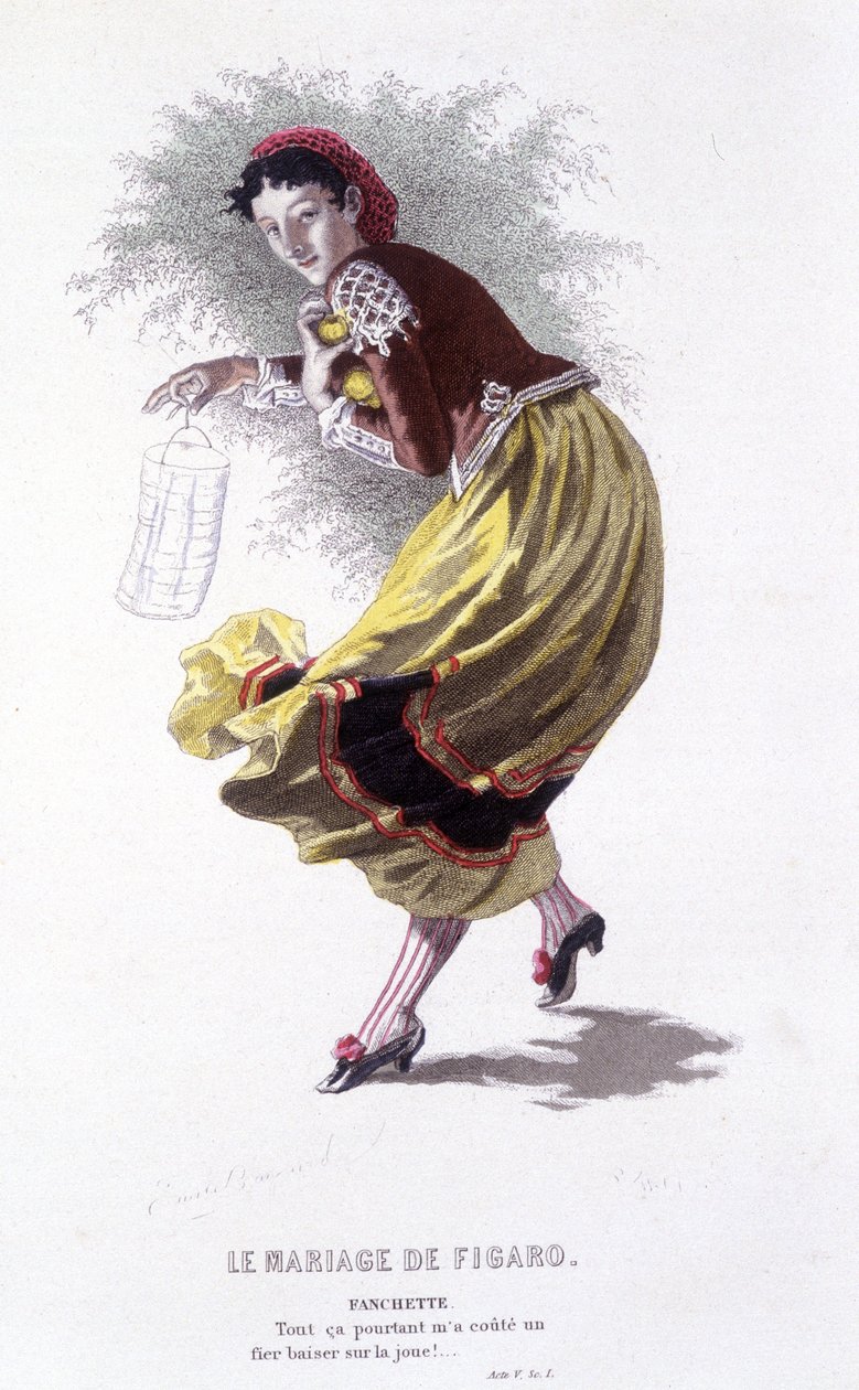 爱德华·富尼耶 (Edouard Fournier) 的博马舍 (Beaumarchais) (1732-1799) 的完整作品。 埃米尔·贝亚德画的。 埃德。 Laplace, Sanchez et Cie, Paris 1876. 这是《费加罗的婚礼》中的范切特 作者 埃米尔·安托万·贝亚德