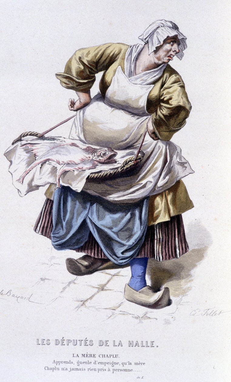 博马舍(1732-1799)作品全集》由爱德华-富尼耶著。埃米尔-巴亚尔绘图。Ed.Laplace, Sanchez et Cie, Paris 1876.这是《大厅的代表们》中的查普鲁母亲 作者 埃米尔·安托万·贝亚德