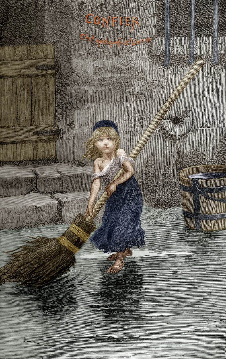 珂赛特，来自维多利亚雨果的“悲惨世界”的插图，1862年 作者 埃米尔·安托万·贝亚德