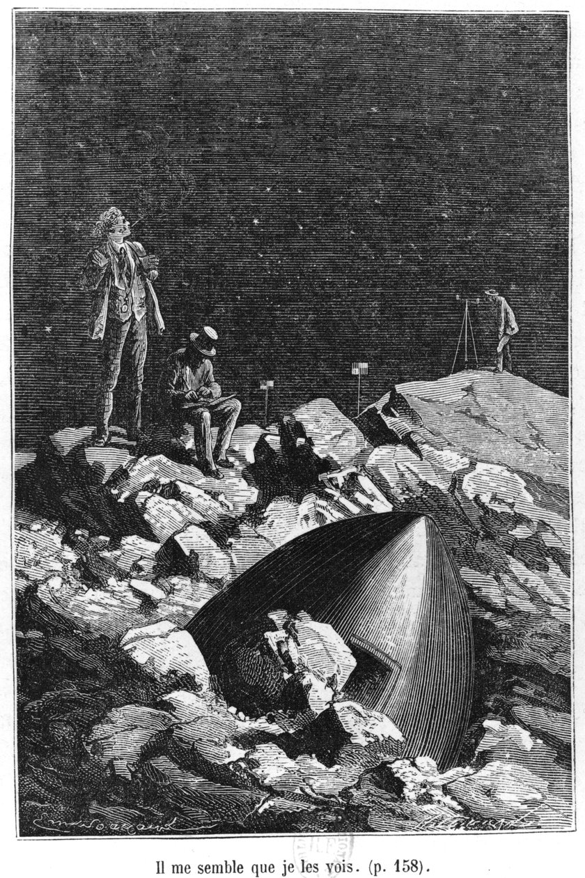 Jules Verne（1828-1905）巴黎，Hetzel于1865年出版的“从地球到月球”的插图 作者 埃米尔·安托万·贝亚德