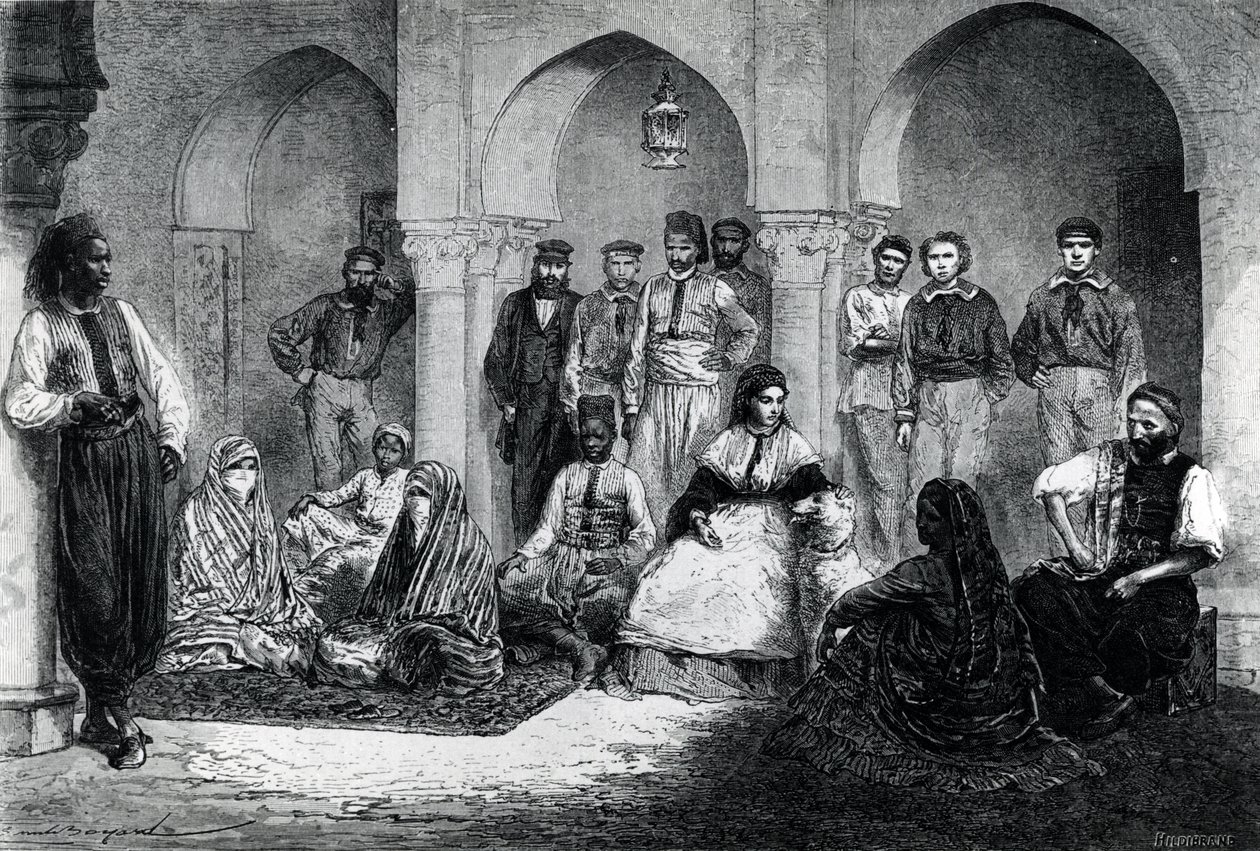 Tinne小姐和她的House Staff，阿尔及尔，1871年“Le Tour du Monde”的插图 作者 埃米尔·安托万·贝亚德