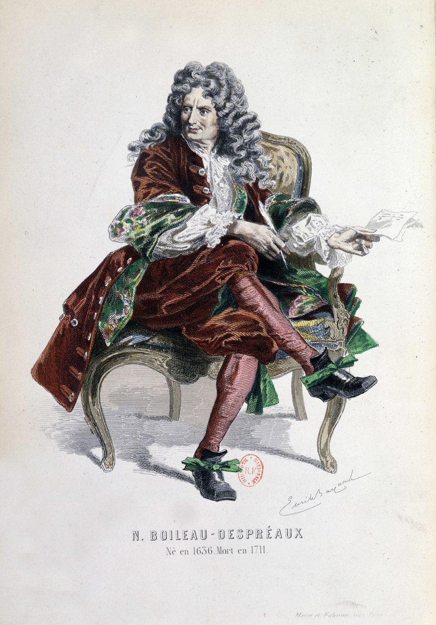 尼古拉-博伊莱奥-德斯普罗(Boileau-Despreaux)(1636-1711)的肖像，载于《尼古拉-博伊莱奥作品》巴黎1873年（雕刻）。 作者 埃米尔·安托万·贝亚德