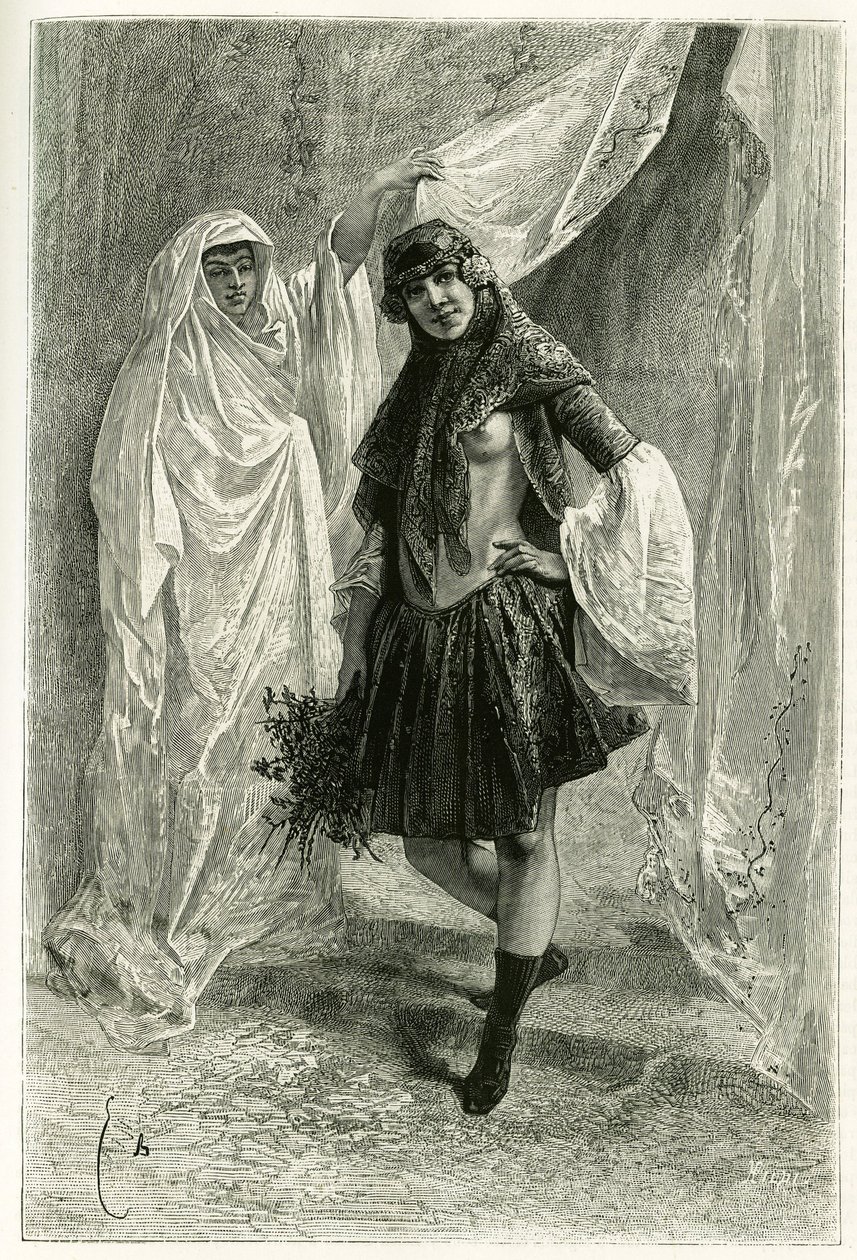 Ziba Khanoum的肖像，波斯公主。E.Bayard根据一张照片进行的雕刻，为1881-1882年Jane Dieulafoy（nee Magre）的故事 "波斯、查尔迪和苏西亚 "作插图。 作者 埃米尔·安托万·贝亚德