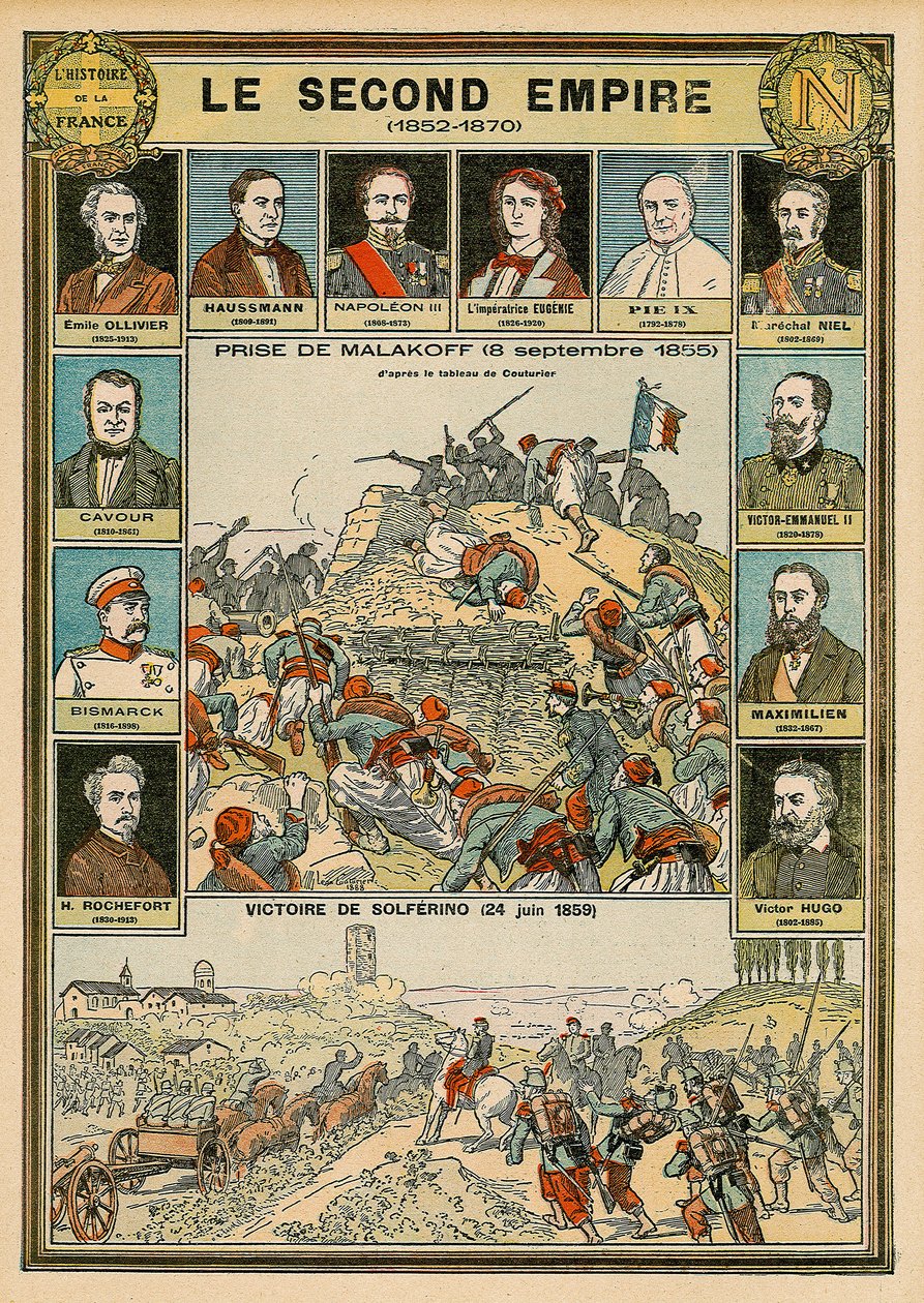 第二帝国1852年至1870年--1855年9月8日攻占马拉科夫--1859年6月24日索尔费里诺的胜利--埃米尔-奥利维尔，奥斯曼男爵，拿破仑三世，欧根尼女皇，教皇皮乌斯九世，马雷切尔-尼尔，维克多-伊曼纽尔（Victor Emmanuel）（Vittorio Emanuele）第二o 作者 埃米尔·安托万·贝亚德