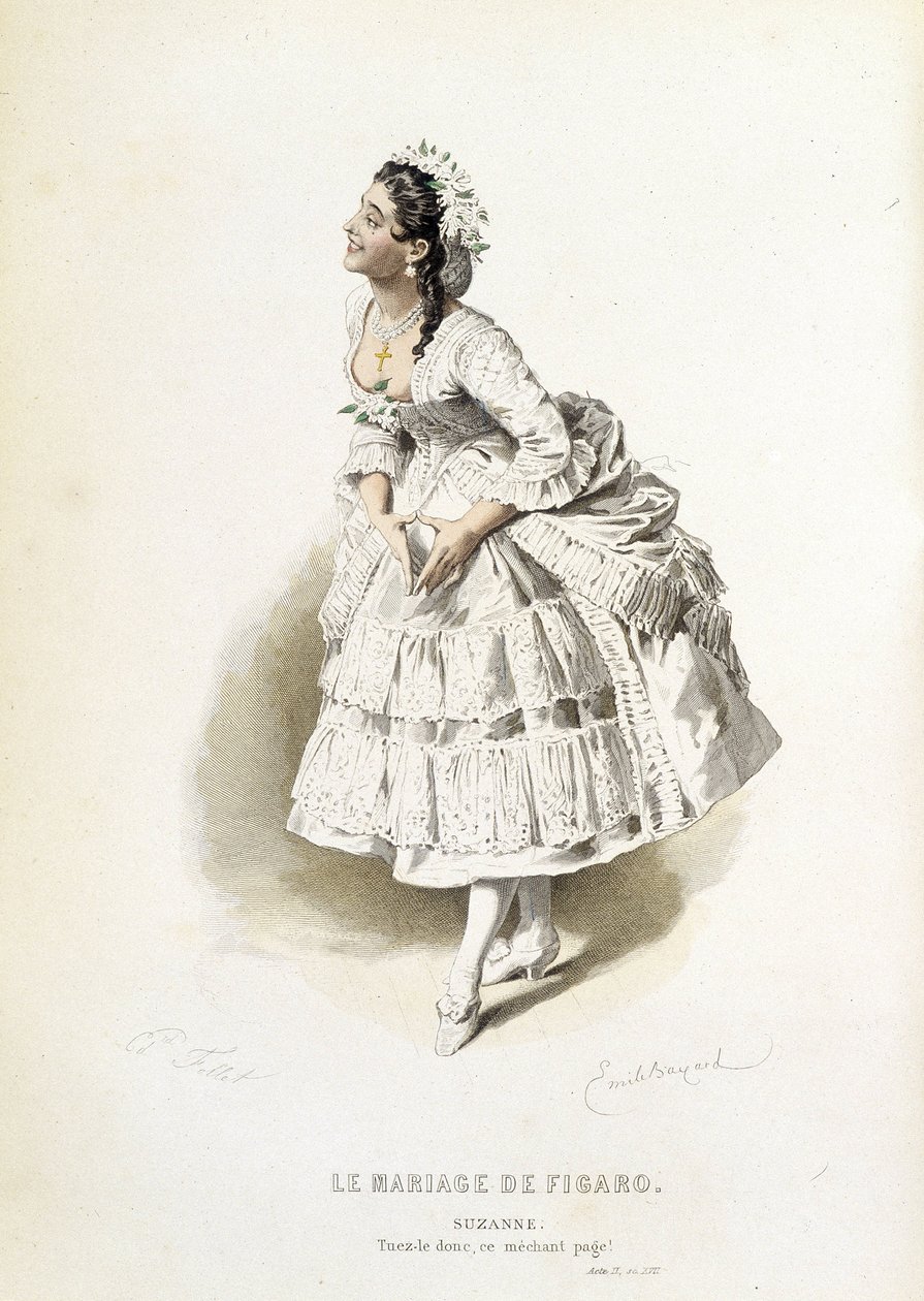 Suzanne in “” Le mariage de Figaro”” - in “” Oeuvres complètes de Beaumarchais””, drawings by Emile Bayard, ed. Laplace Sanchez & cie, Paris 作者 埃米尔·安托万·贝亚德