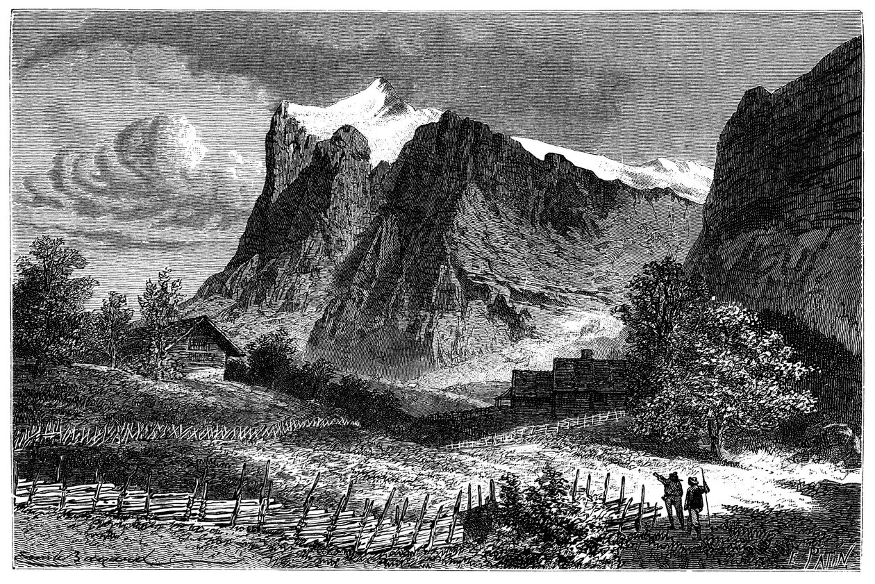View of the Swiss Alps. Illustration by Emile Bayard for the book Les Montagnes d
