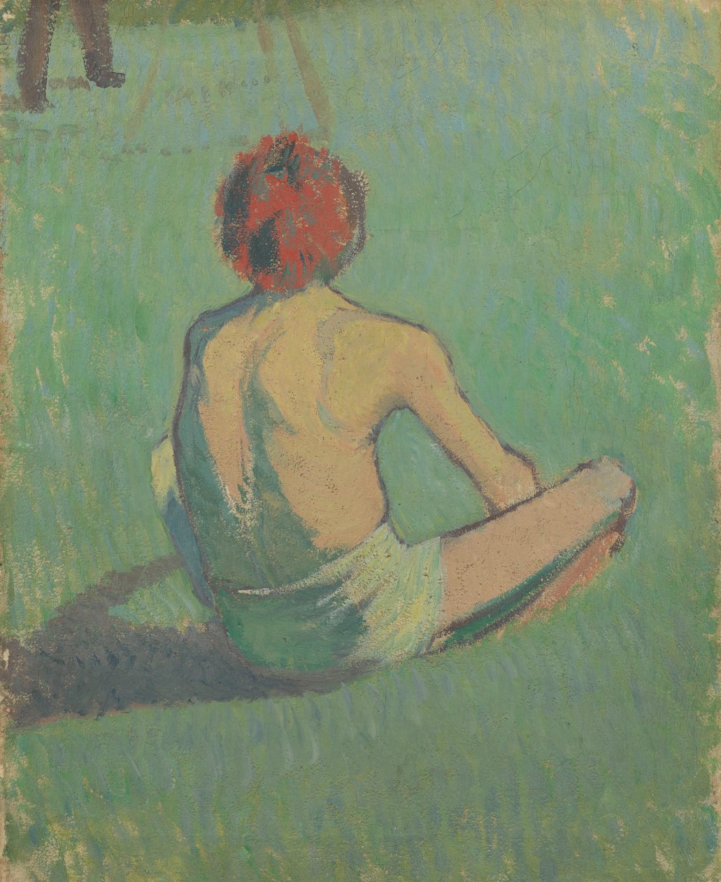 男孩坐在草地上，1886年 作者 埃米尔·伯纳德（Emile Bernard）
