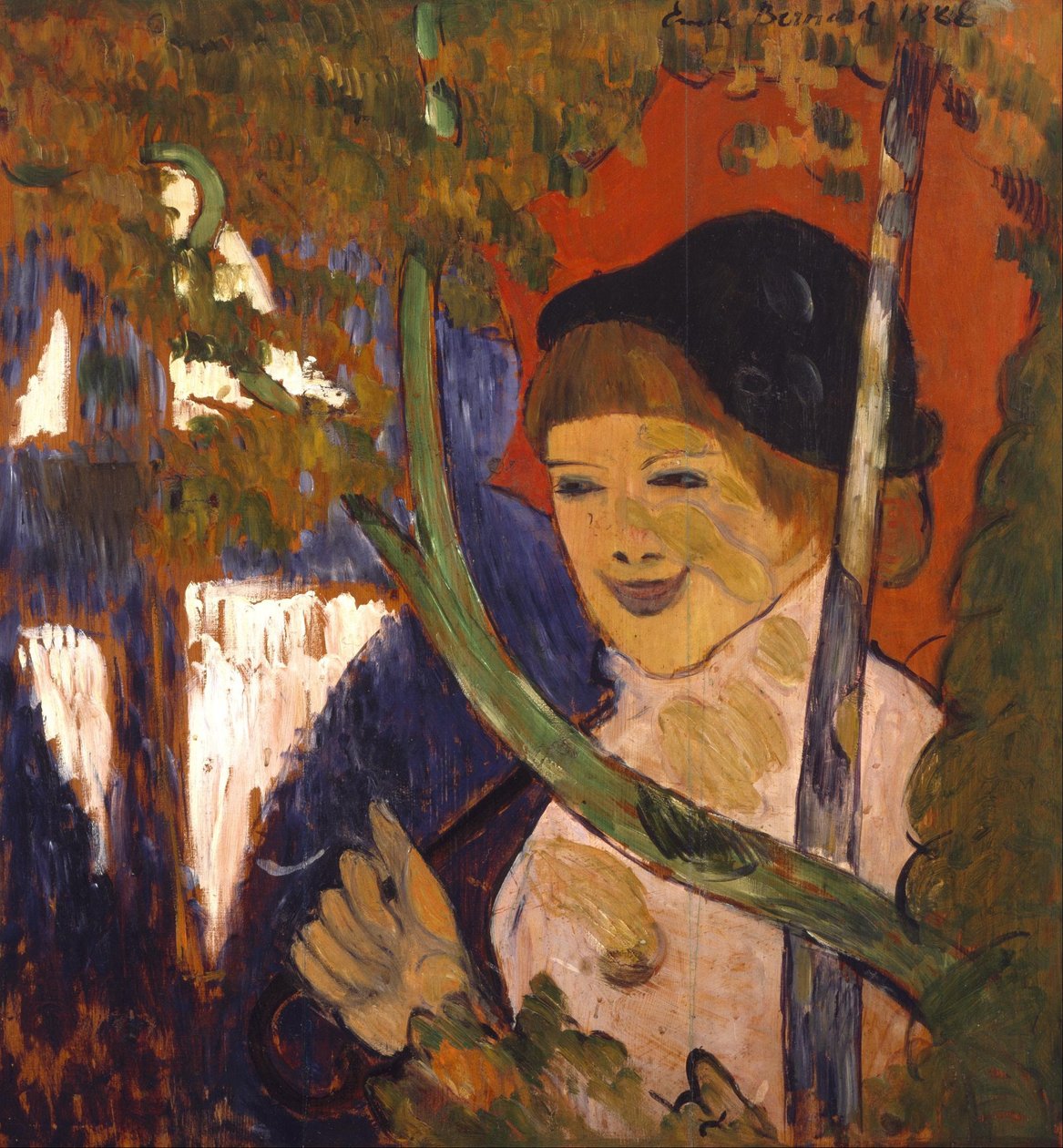 不列塔尼的女孩，带着红色的伞 作者 埃米尔·伯纳德（Emile Bernard）