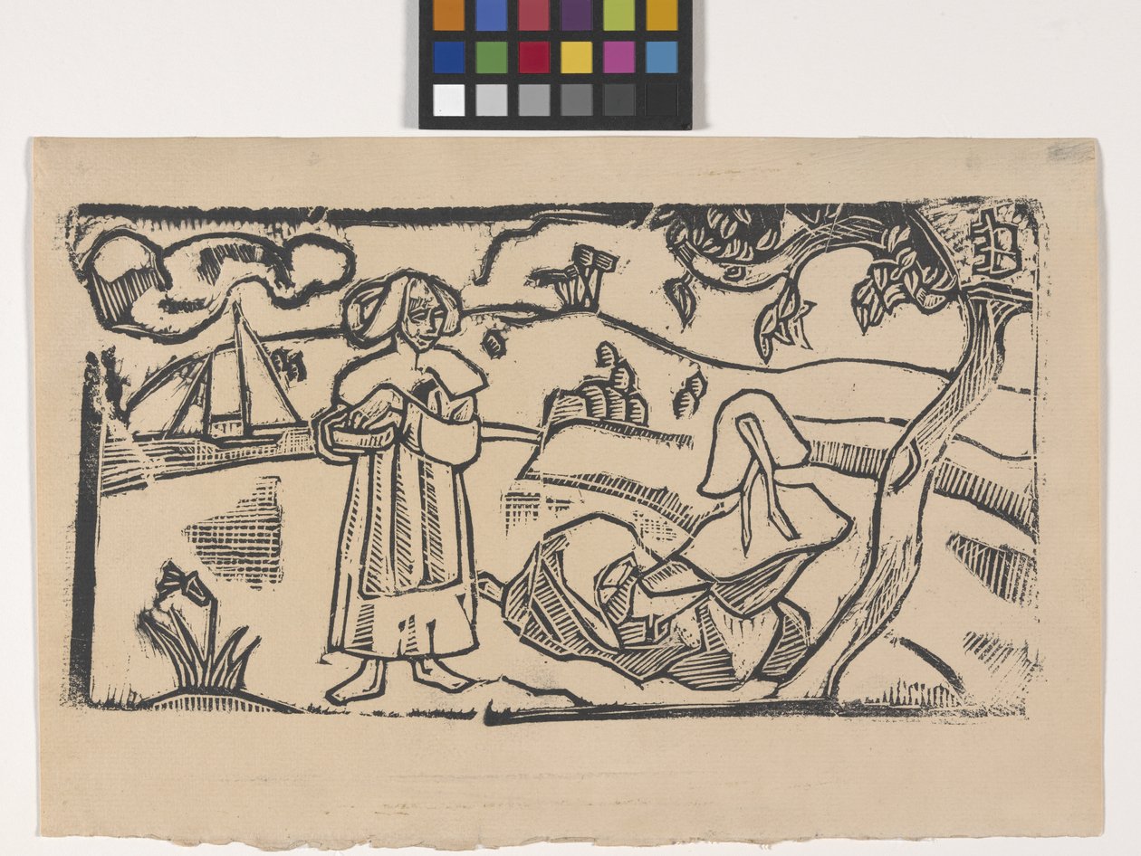 Deux Bretonnes（两个布列塔尼女人）（木刻版画） 作者 埃米尔·伯纳德（Emile Bernard）