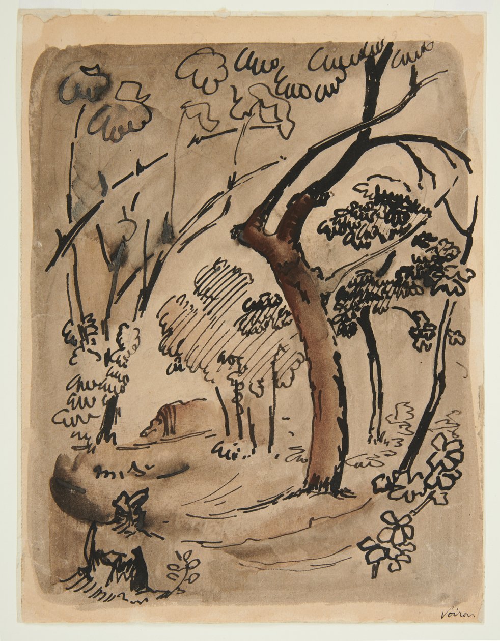 有树的风景，约 1890-95 年（纸上钢笔和墨水） 作者 埃米尔·伯纳德（Emile Bernard）