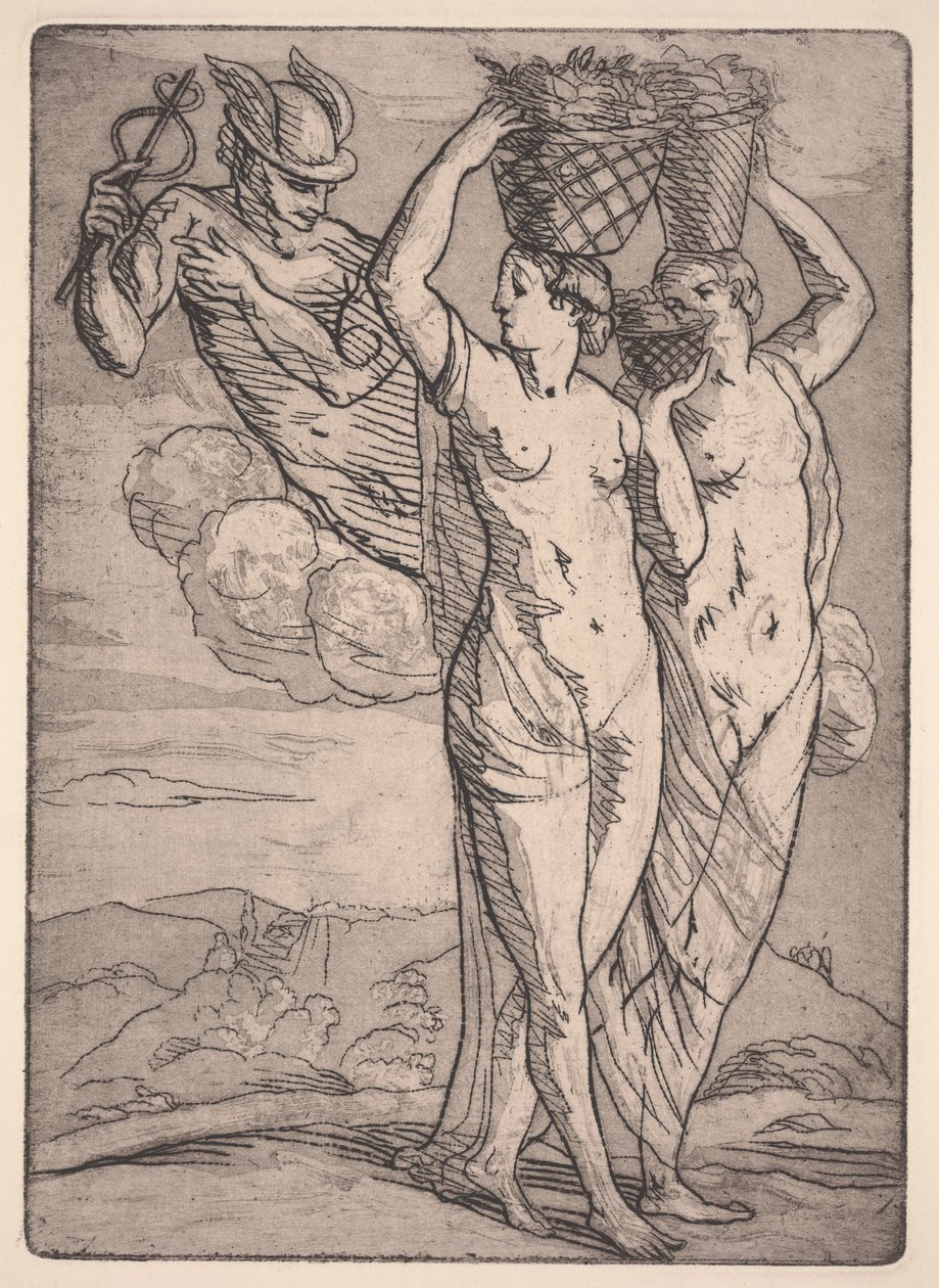 水星和两个女人（蚀刻和古铜色） 作者 埃米尔·伯纳德（Emile Bernard）