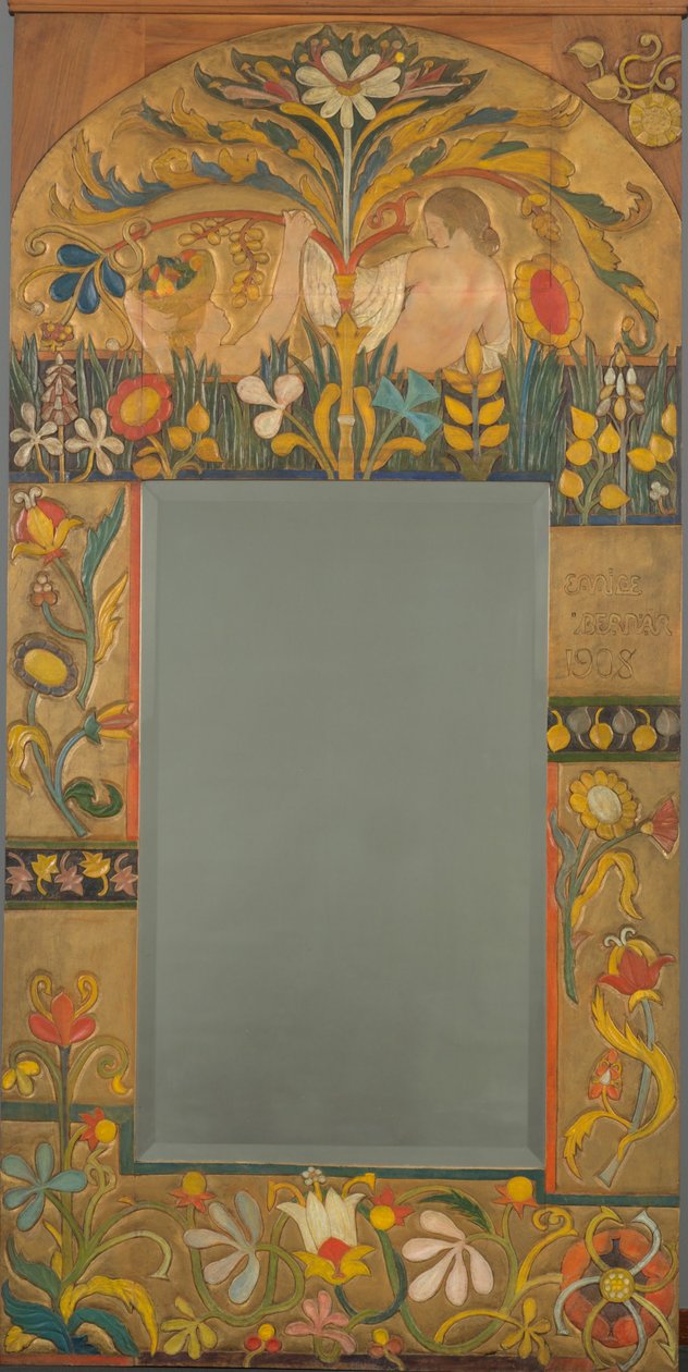 镜框装饰着植物，花朵和两个女人的身影，1908年 作者 埃米尔·伯纳德（Emile Bernard）