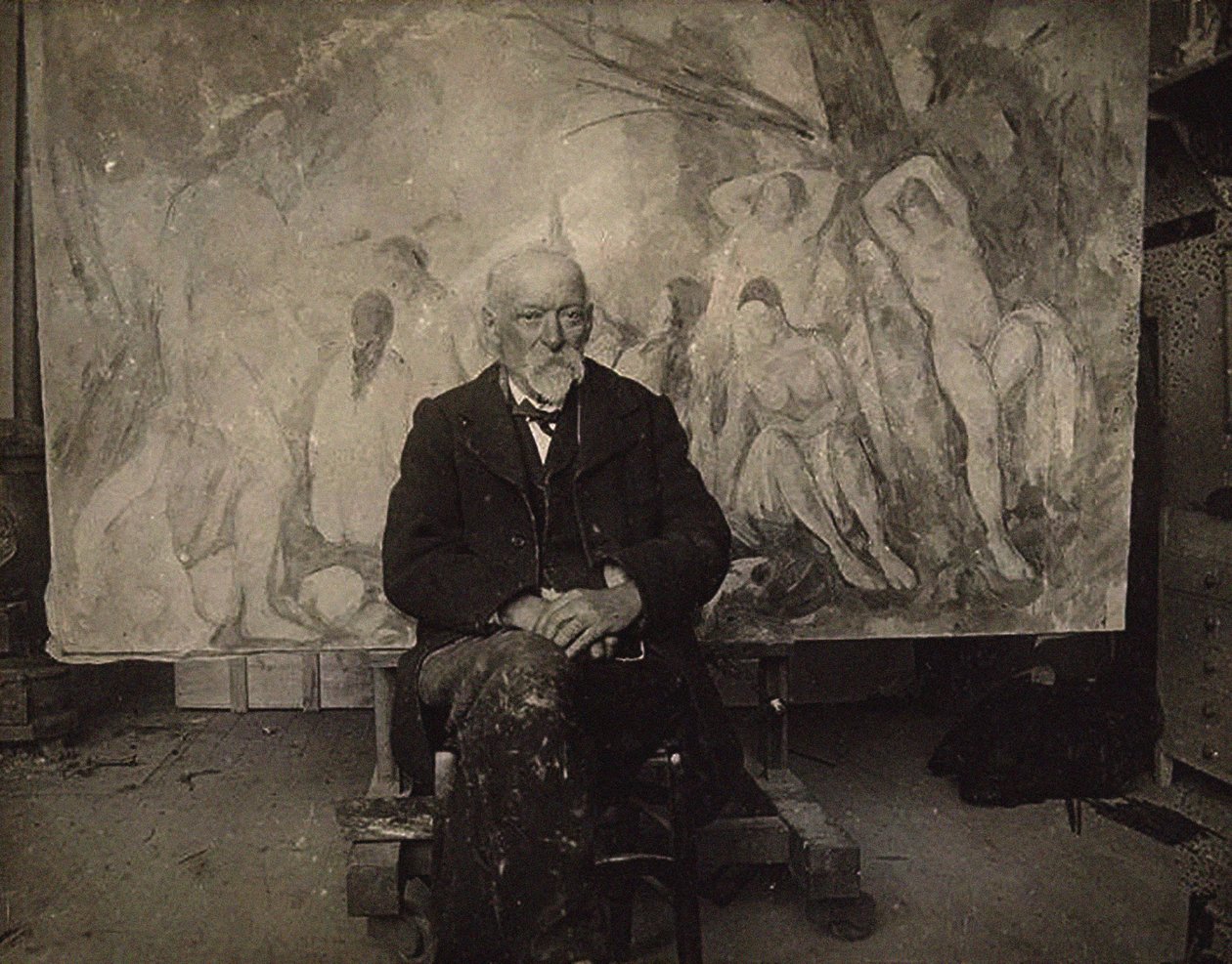 保罗-塞尚在他位于Les Lauves的工作室，1904年。 作者 埃米尔·伯纳德（Emile Bernard）