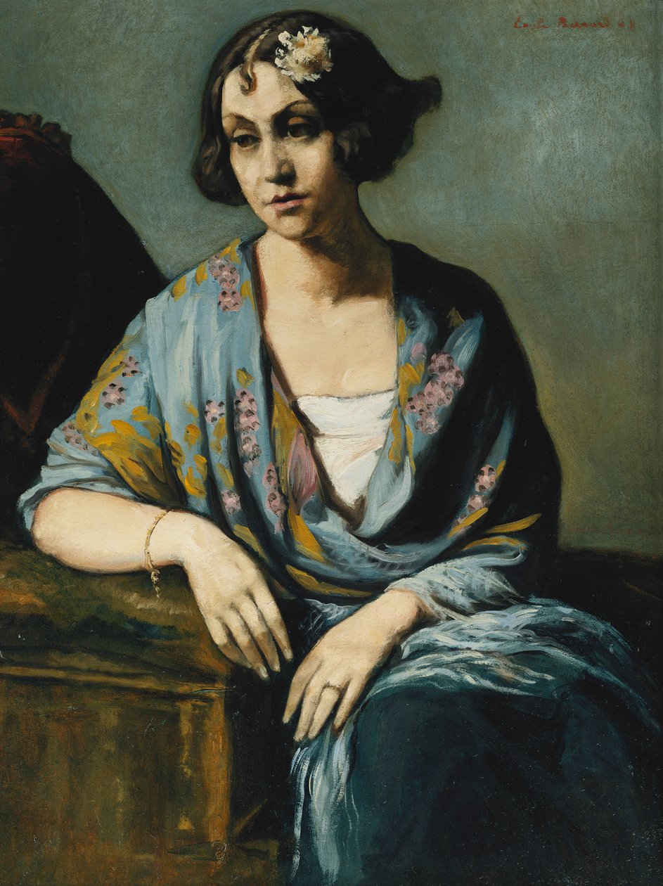 倾斜在她的手肘上一个年轻女子的画像；年轻的Accoudee女孩肖像，1928年 作者 埃米尔·伯纳德（Emile Bernard）