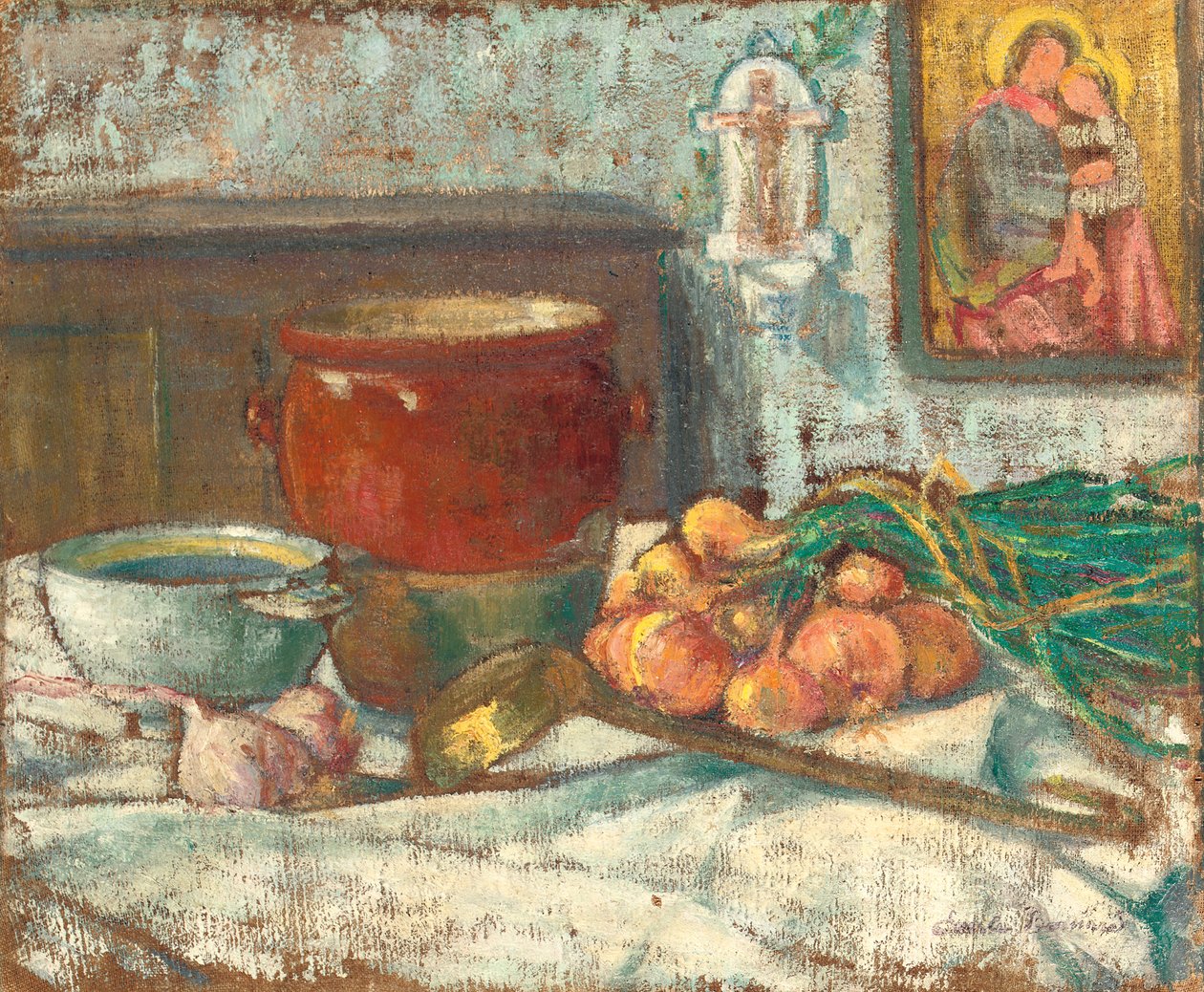 静物与洋葱，1889年 作者 埃米尔·伯纳德（Emile Bernard）